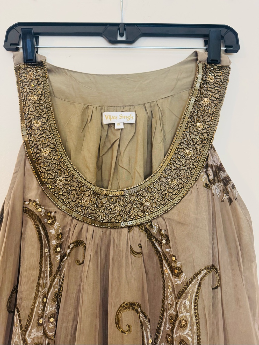 Olive Green Viscose Embroidered Tunic with Gold Dots